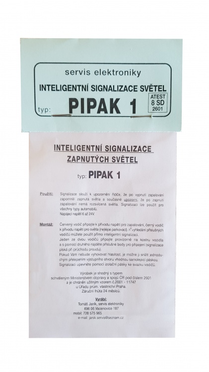 Signalizace zapnutých a nezapnutých světel PIPAK 1
